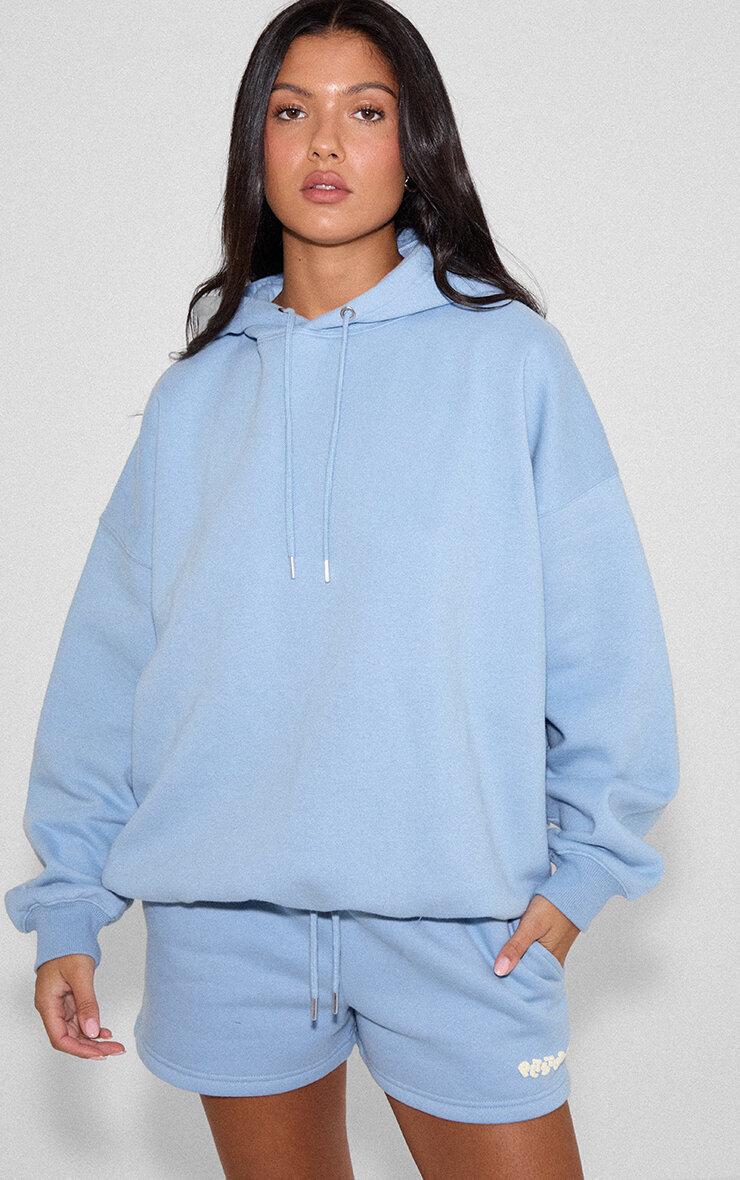Pretty Little Thing Baby Blue Plt Studio Puff Print Drawstring Sweat Shorts