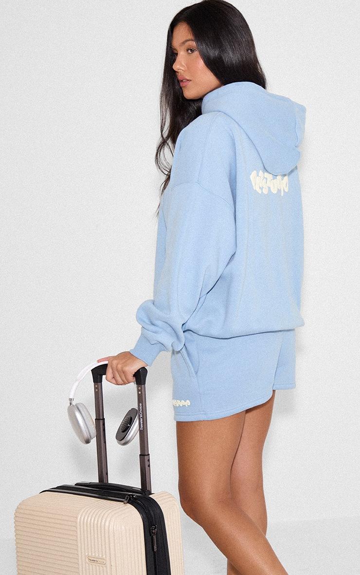 Pretty Little Thing Baby Blue Plt Studio Puff Print Oversized Hoodie