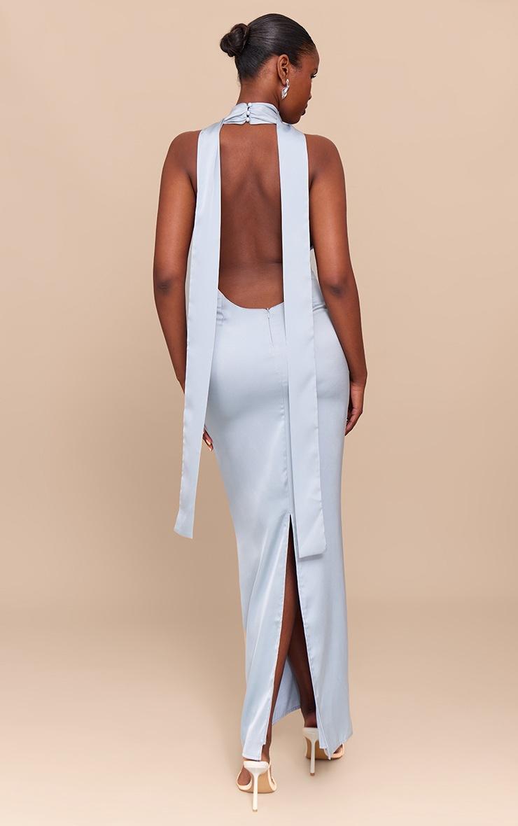 Pretty Little Thing Baby Blue Satin Cowl Neck Drape Maxi Dress