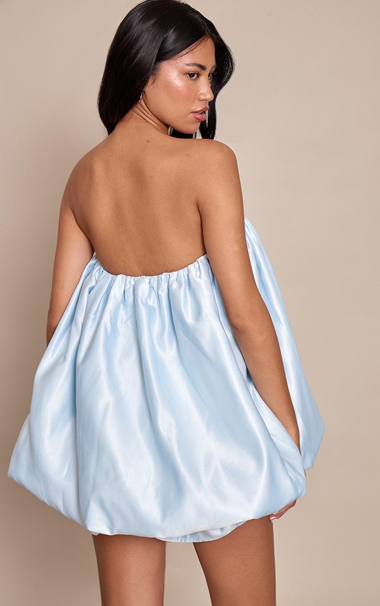Pretty Little Thing Baby Blue Velvet Bow Detail Puffball Dress