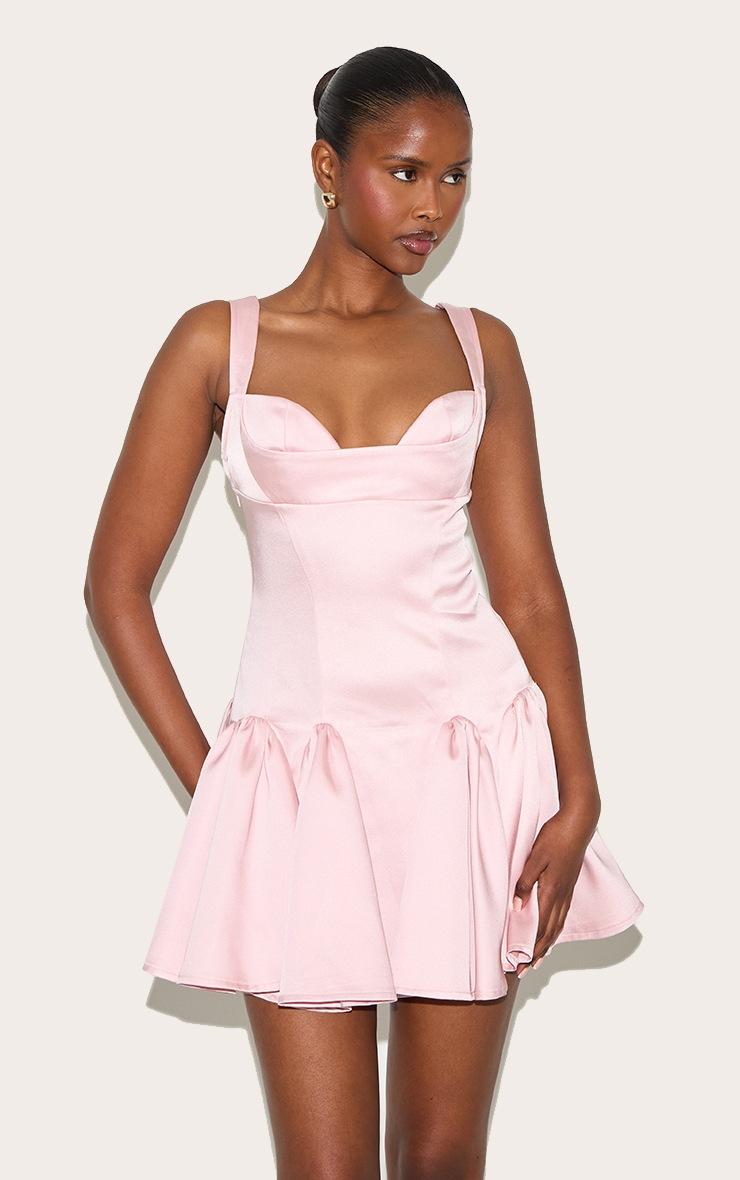 Pretty Little Thing Baby Pink Bust Detail Pleated Shift Dress