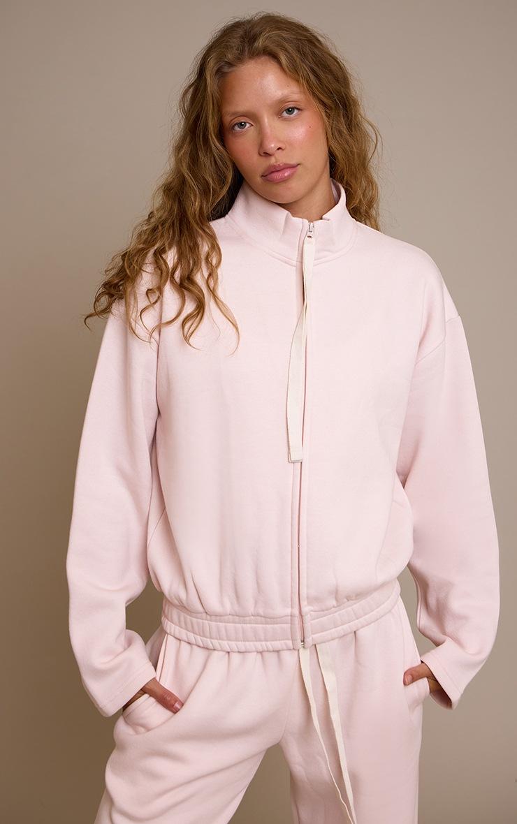 Pretty Little Thing Baby Pink Contrast Drawcord Funnel Neck Sweatshirt