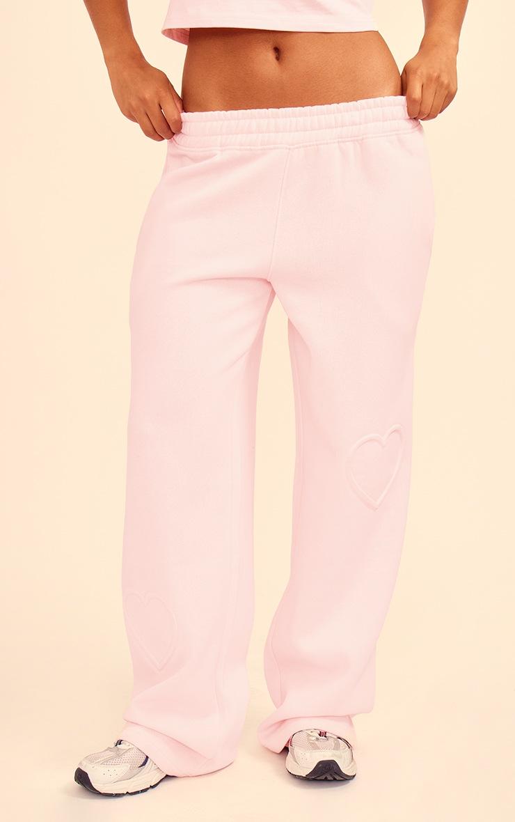 Pretty Little Thing Baby Pink Heart Embossed Wide Leg Sweatpants