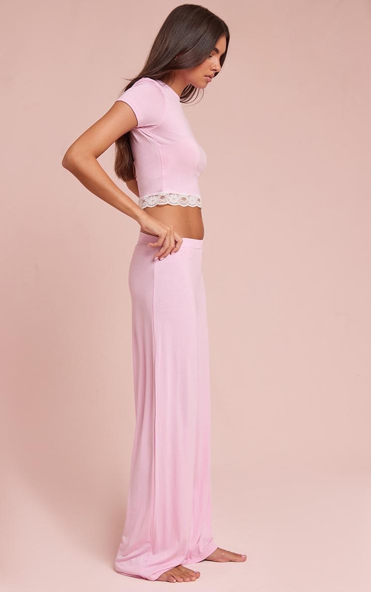 Pretty Little Thing Baby Pink Jersey Lace Trim Long PJ Set