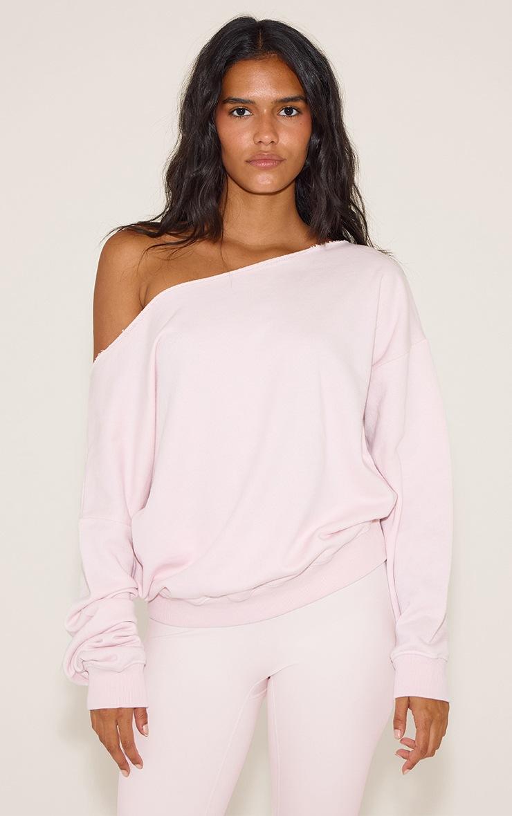 Pretty Little Thing Baby Pink Oversized Off Shoulder Sweatshirt
