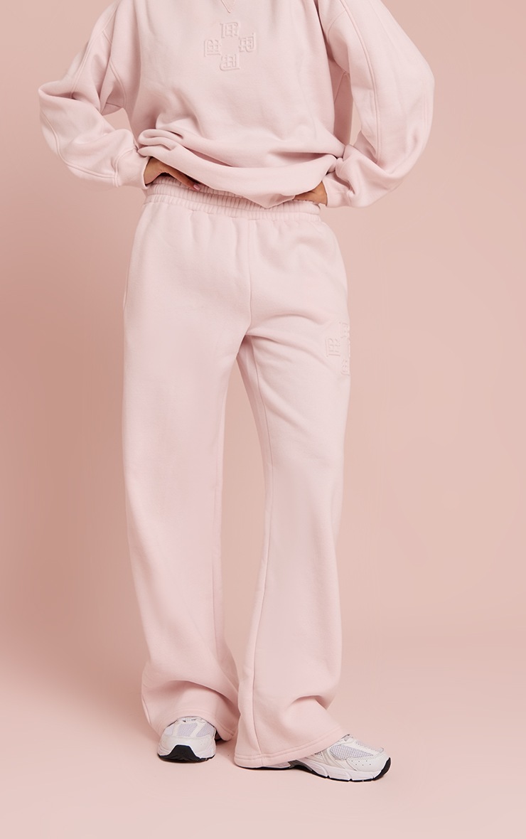 Pretty Little Thing Baby Pink PLT Embossed Wide Leg Sweatpants