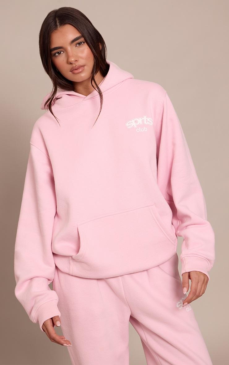 Pretty Little Thing Baby Pink PLT Sports Club Pullover Hoodie