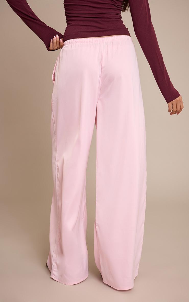 Pretty Little Thing Baby Pink Satin Low Rise Wide Leg Tie Waist Pants