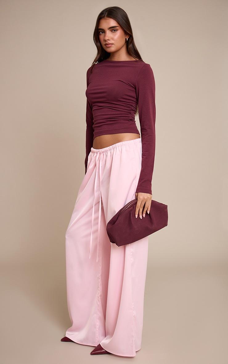 Pretty Little Thing Baby Pink Satin Low Rise Wide Leg Tie Waist Pants