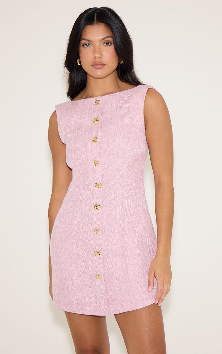 Pretty Little Thing Baby Pink Twill Button Down Bodycon Dress