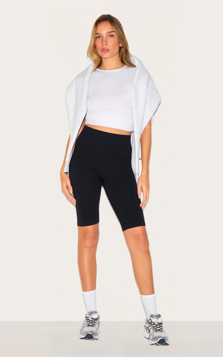 Pretty Little Thing Basic Black Structured Snatched Rib Bike Shorts