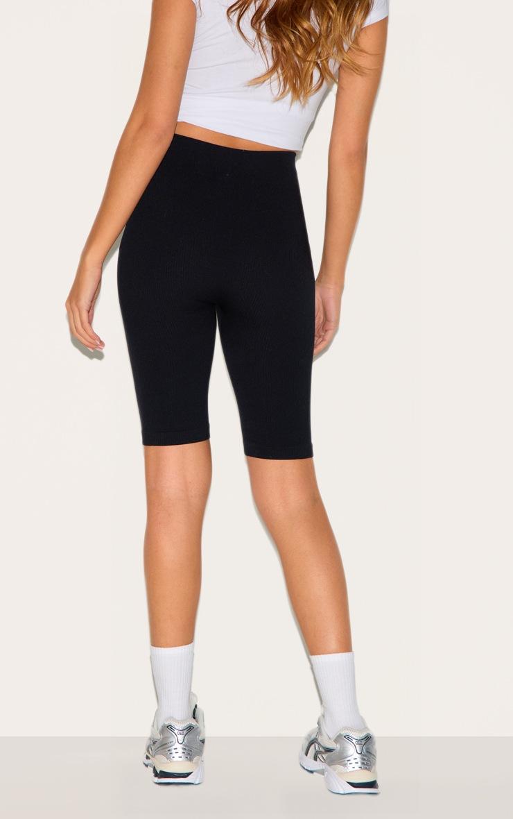 Pretty Little Thing Basic Black Structured Snatched Rib Bike Shorts