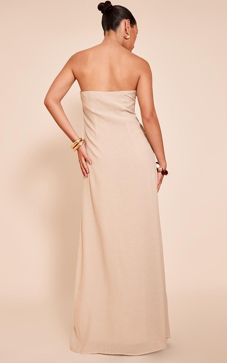 Pretty Little Thing Beige Bandeau Drape Detail Maxi Collum Dress