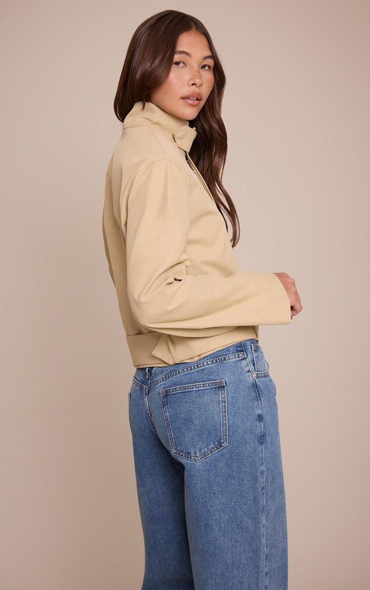 Pretty Little Thing Beige Cropped Belted Biker Jacket