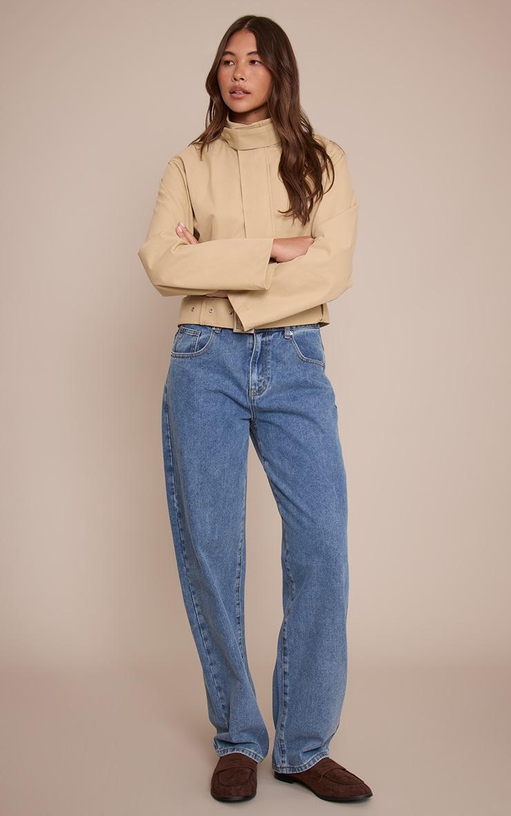 Pretty Little Thing Beige Cropped Belted Biker Jacket