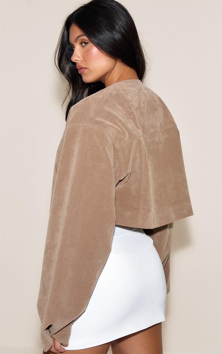Pretty Little Thing Beige Cropped Ruched Sleeve Detail Suede Jacket