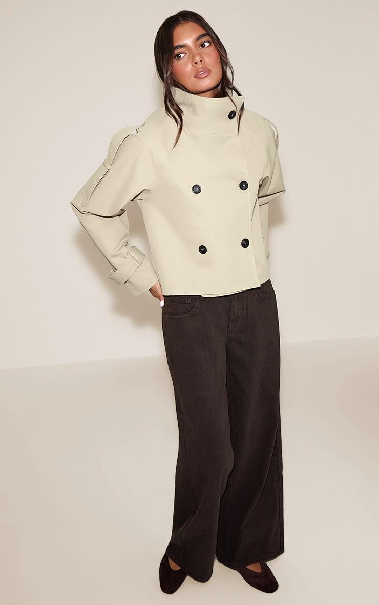Pretty Little Thing Beige Double Breasted Funnel Neck Cropped Trench Coat