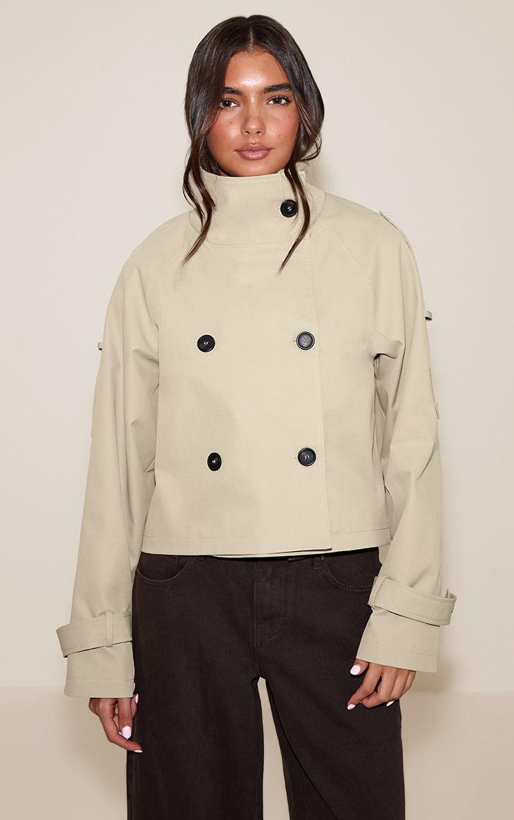 Pretty Little Thing Beige Double Breasted Funnel Neck Cropped Trench Coat