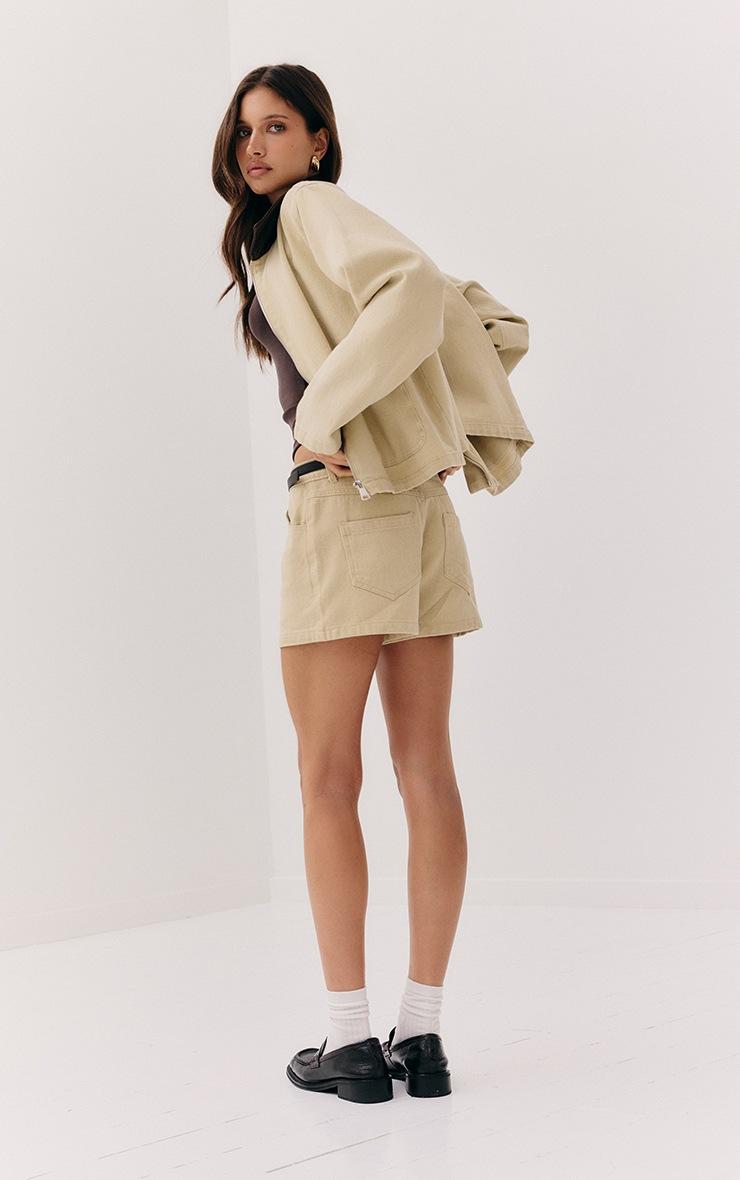 Pretty Little Thing Beige High Waist Denim Hot Pants