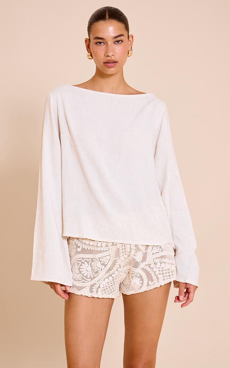 Pretty Little Thing Beige Lightweight Woven Long Sleeve Oversized Top