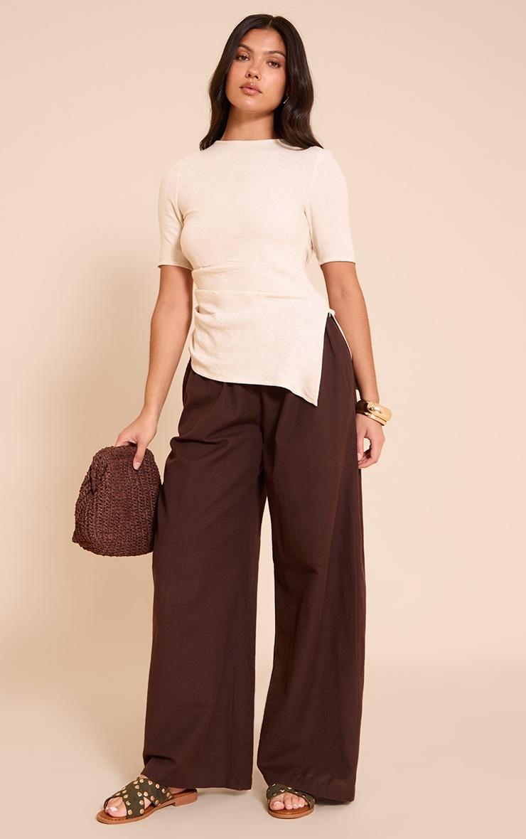 Pretty Little Thing Beige Lightweight Woven Ruched Side Detail T Shirt