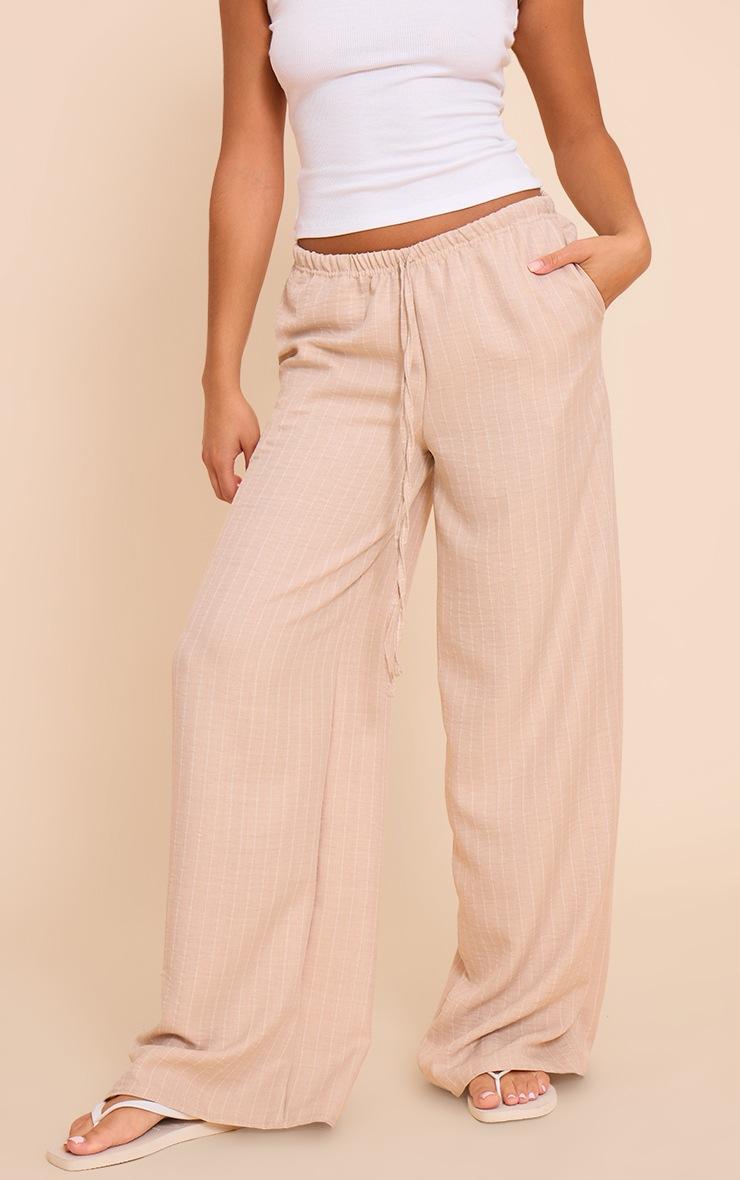 Pretty Little Thing Beige Lightweight Woven Striped Drawstring Pants