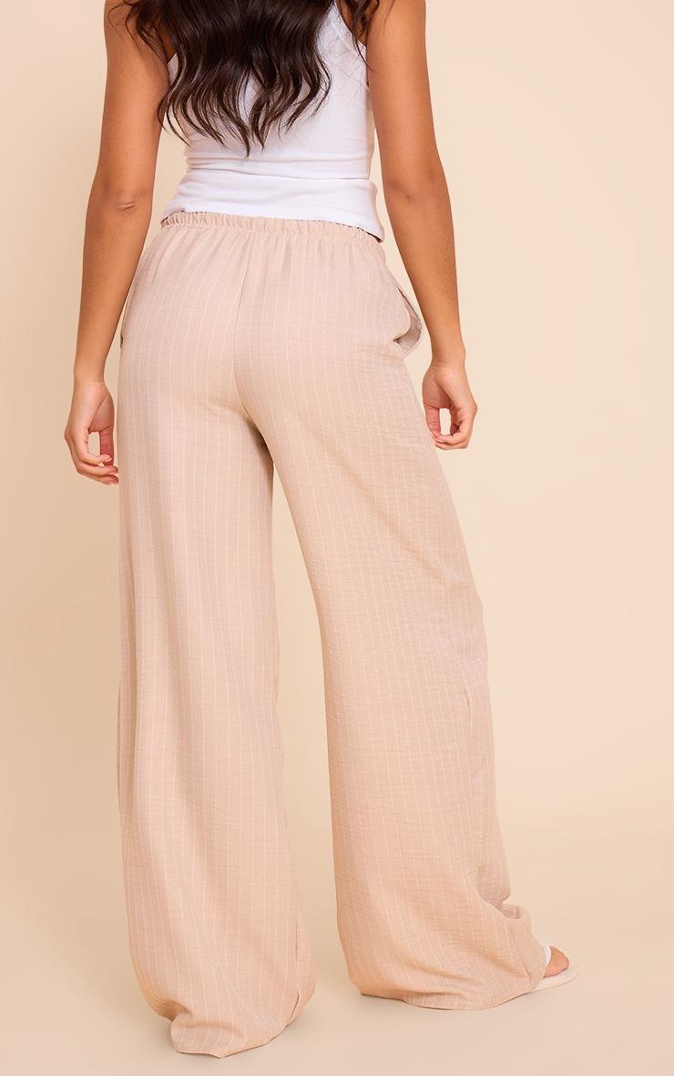 Pretty Little Thing Beige Lightweight Woven Striped Drawstring Pants