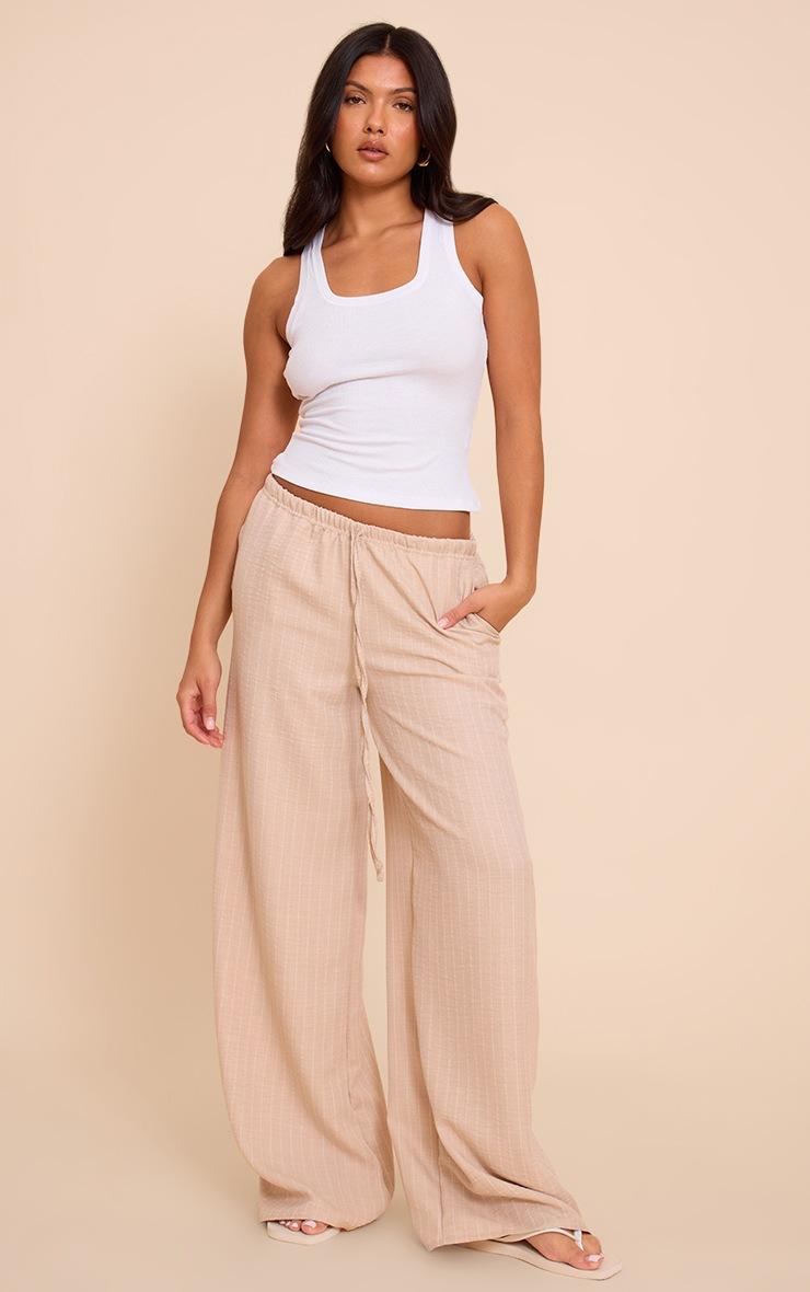 Pretty Little Thing Beige Lightweight Woven Striped Drawstring Pants