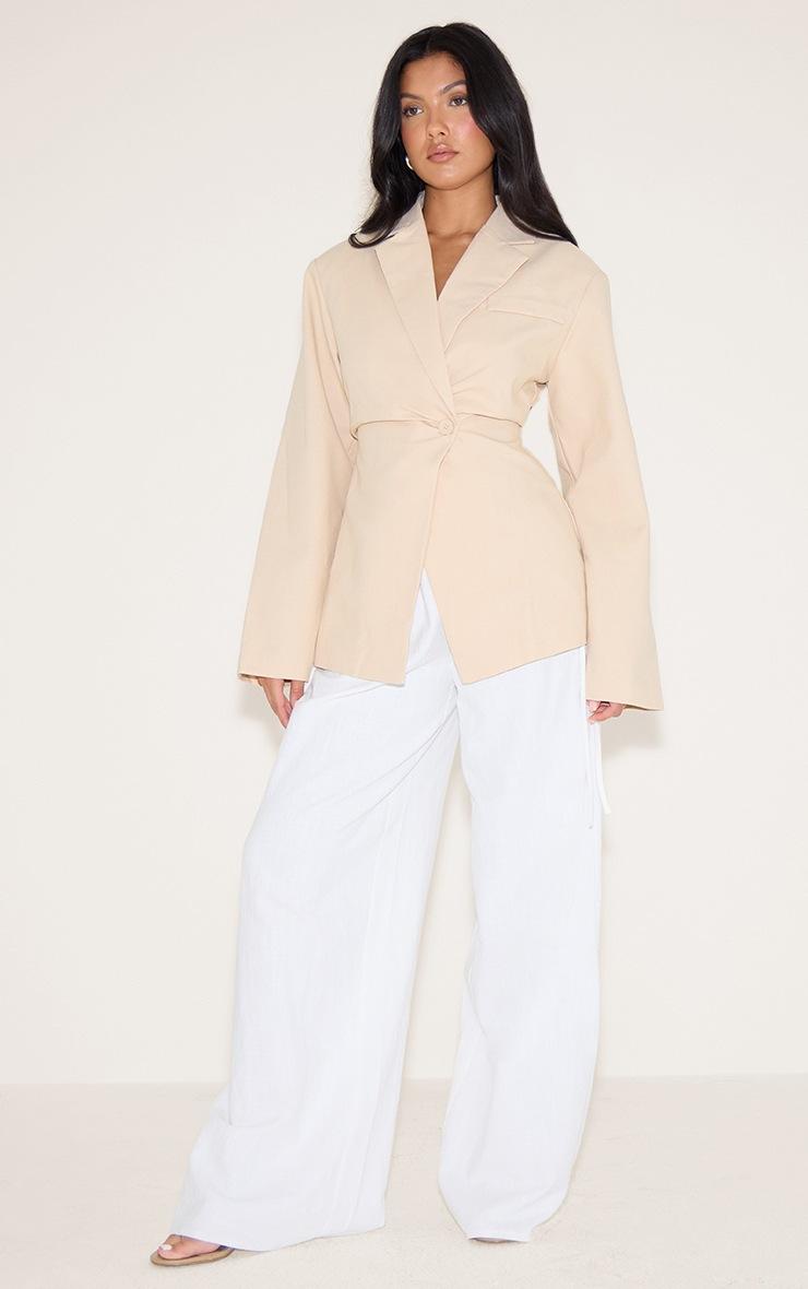 Pretty Little Thing Beige Linen Look Tailored Cinched Waist Blazer