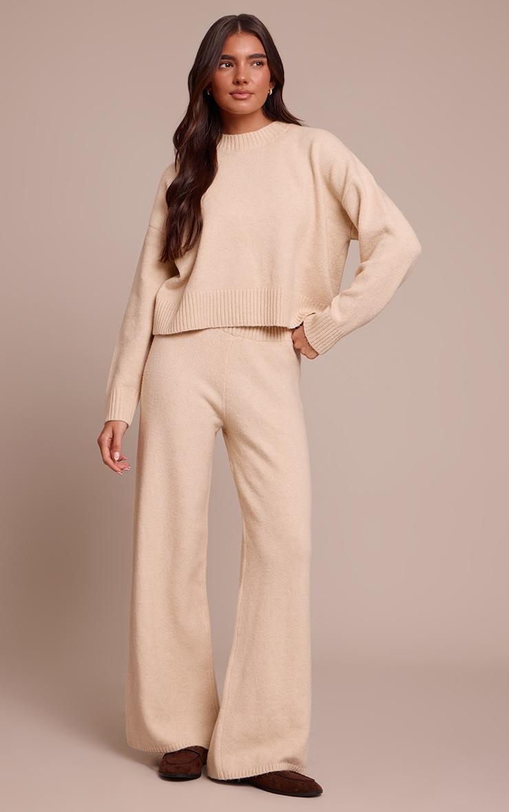 Pretty Little Thing Beige Marl Knitted Cropped Crew Neck Sweater