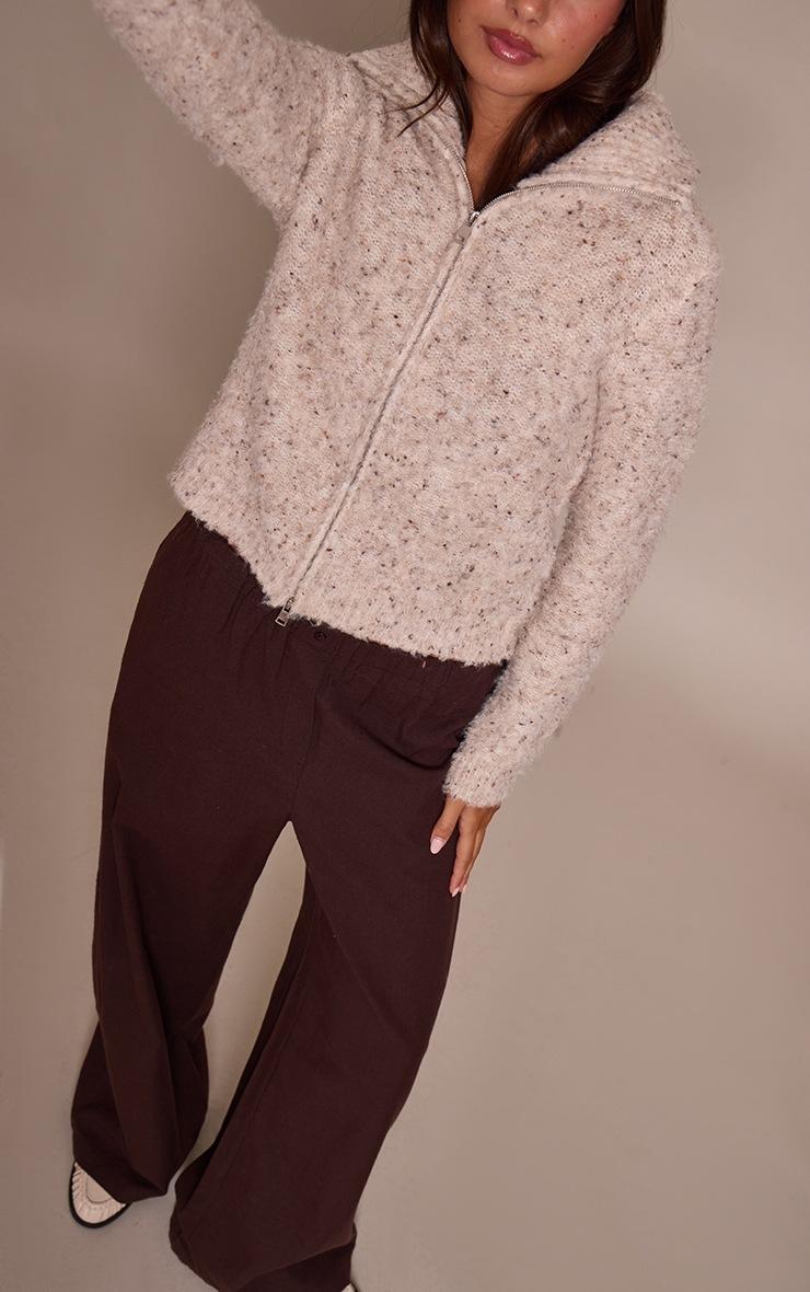Pretty Little Thing Beige Marl Zip Through Cardigan