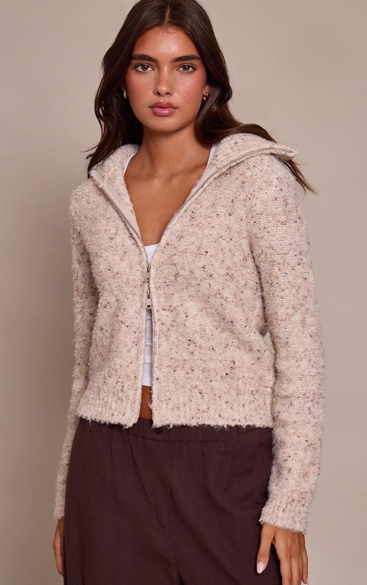 Pretty Little Thing Beige Marl Zip Through Cardigan