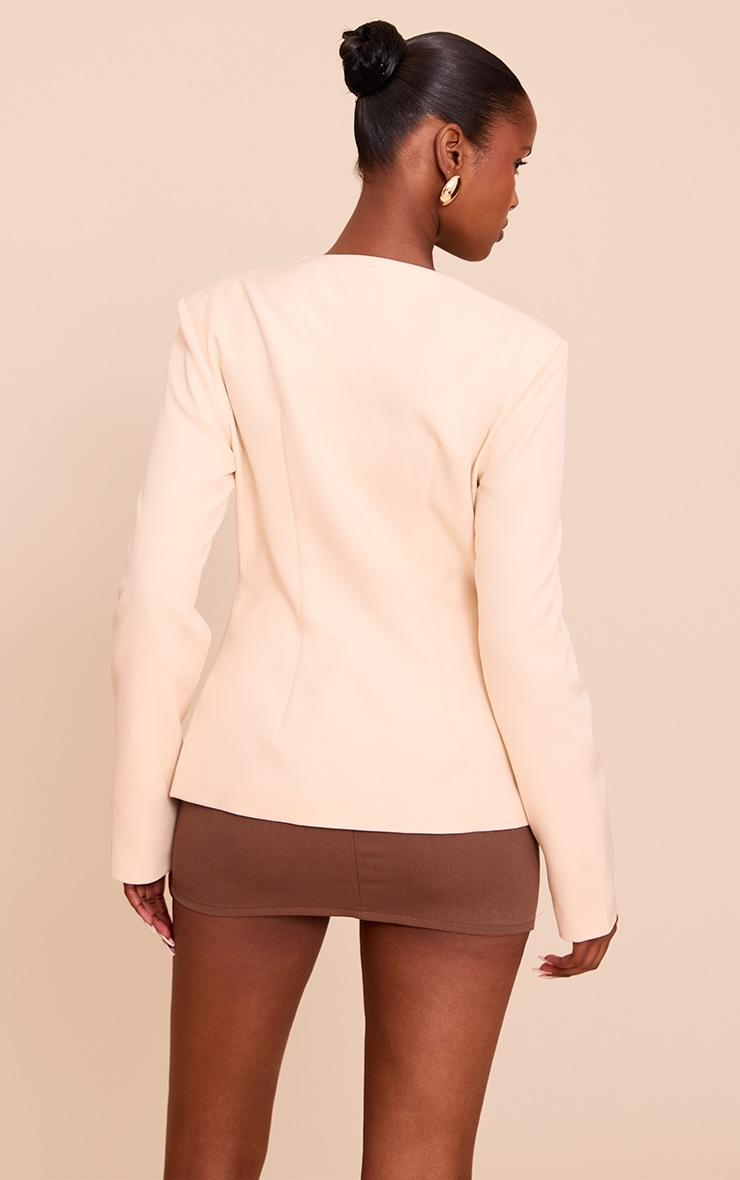 Pretty Little Thing Beige Multi Button Up Round Neck Fitted Jacket