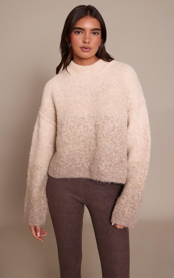Pretty Little Thing Beige Ombre Crew Neck Knitted Sweater