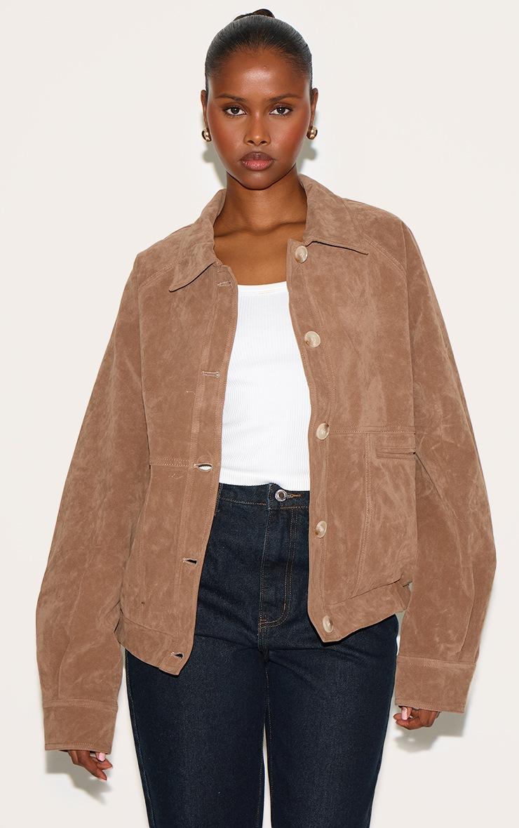 Pretty Little Thing Beige Oversized Faux Suede Jacket