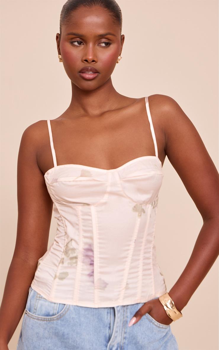 Pretty Little Thing Beige Print Structured Corset Top