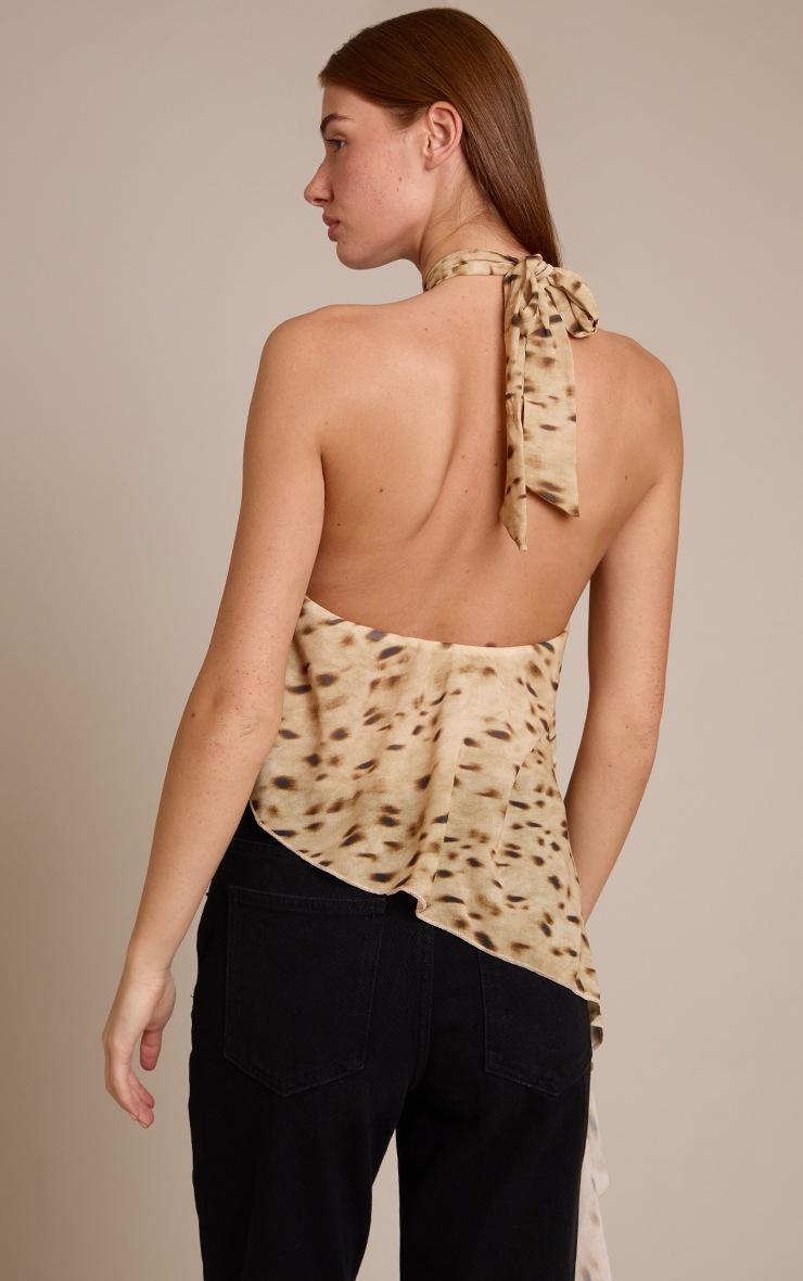 Pretty Little Thing Beige Printed Trim Detail Halterneck Chiffon Long Top