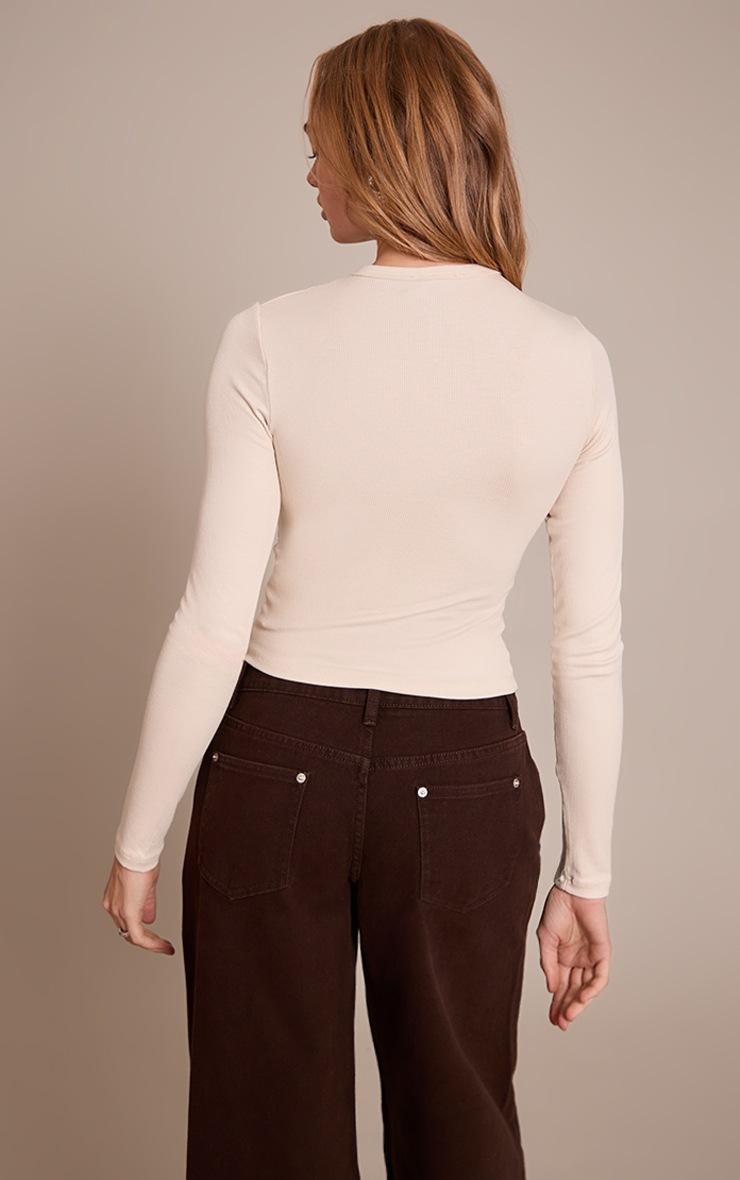 Pretty Little Thing Beige Soft Rib Button Down Long Sleeve Top