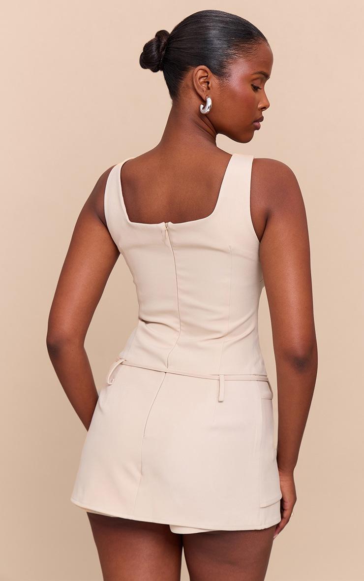 Pretty Little Thing Beige Woven Belt Detail Skort Romper