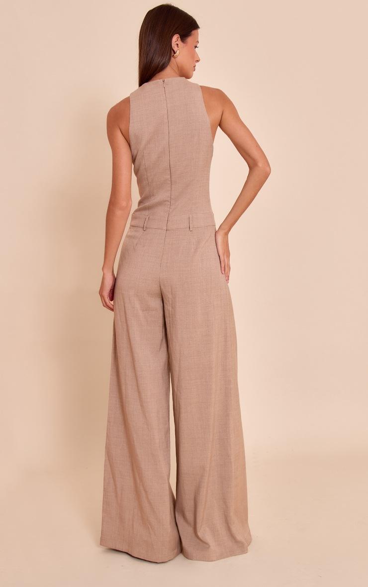 Pretty Little Thing Beige Woven Key Hole Wide Leg Jumpsuit