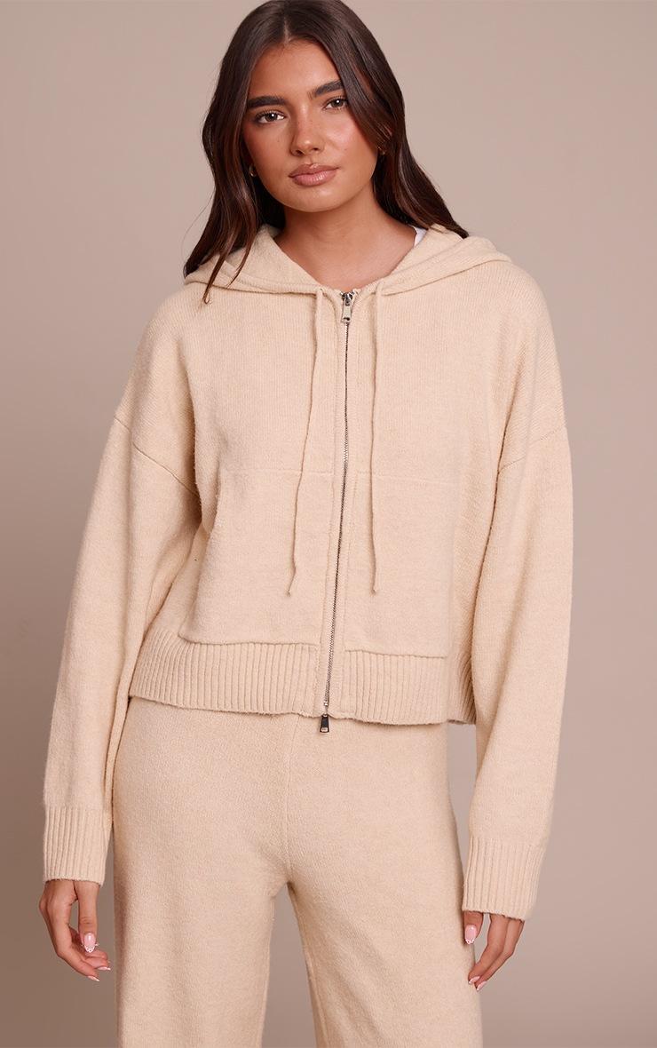 Pretty Little Thing Beige Zip Through Knitted Hoodie