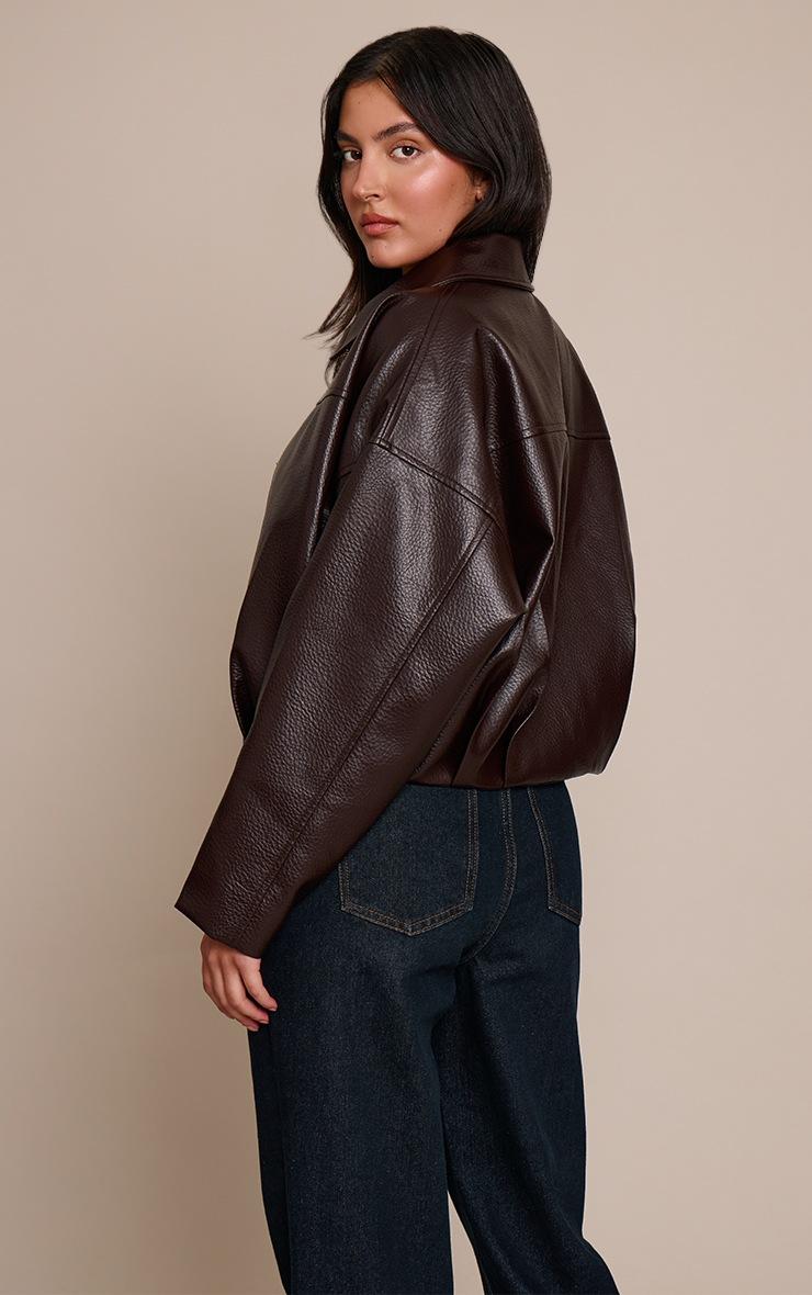 Pretty Little Thing Bitter Chocolate Faux Leather Covered Placket Bomber Jacket