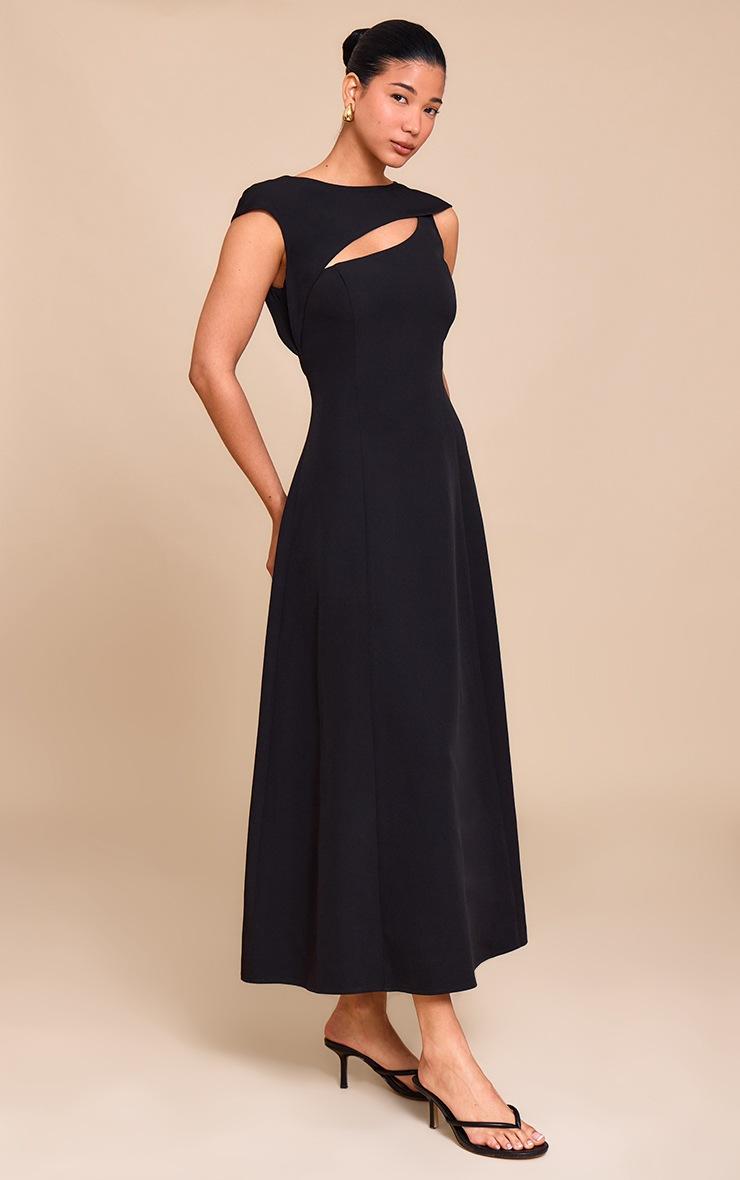 Pretty Little Thing Black Asymmetric Cut Out Detail Midaxi Dress