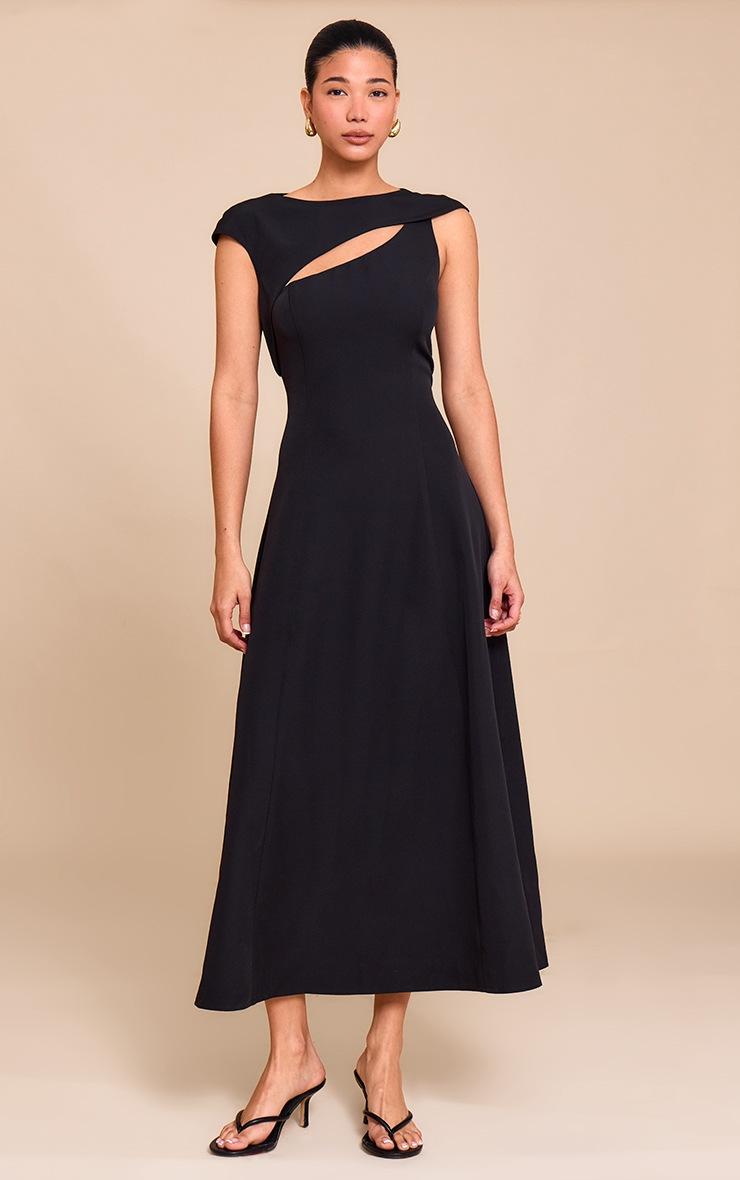 Pretty Little Thing Black Asymmetric Cut Out Detail Midaxi Dress