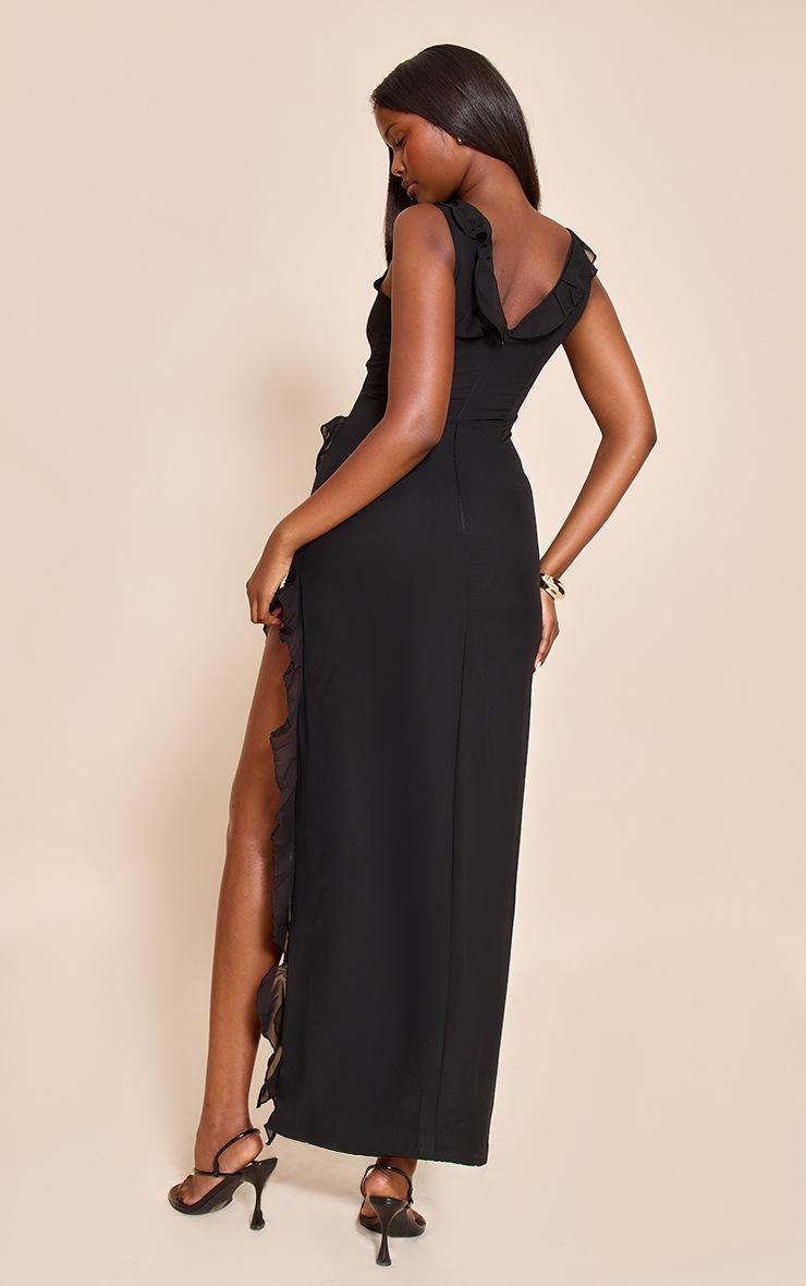 Pretty Little Thing Black Asymmetric Frill Split Maxi Dress