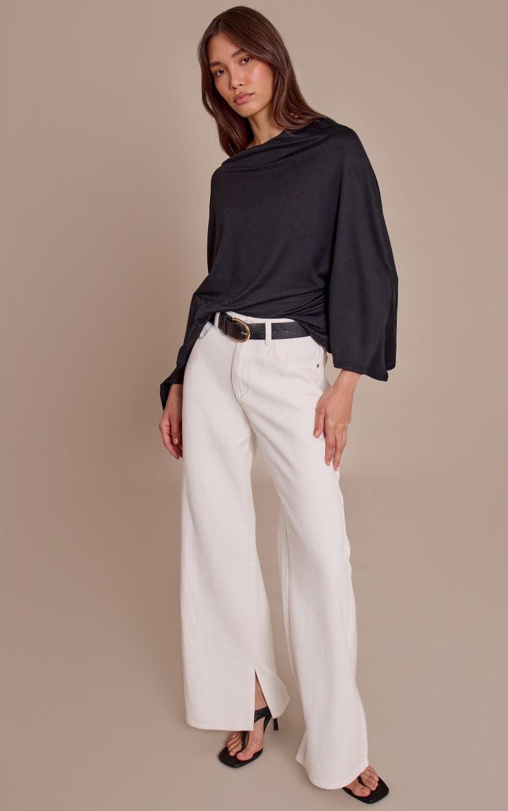 Pretty Little Thing Black Asymmetric Slouchy Long Sleeve Top