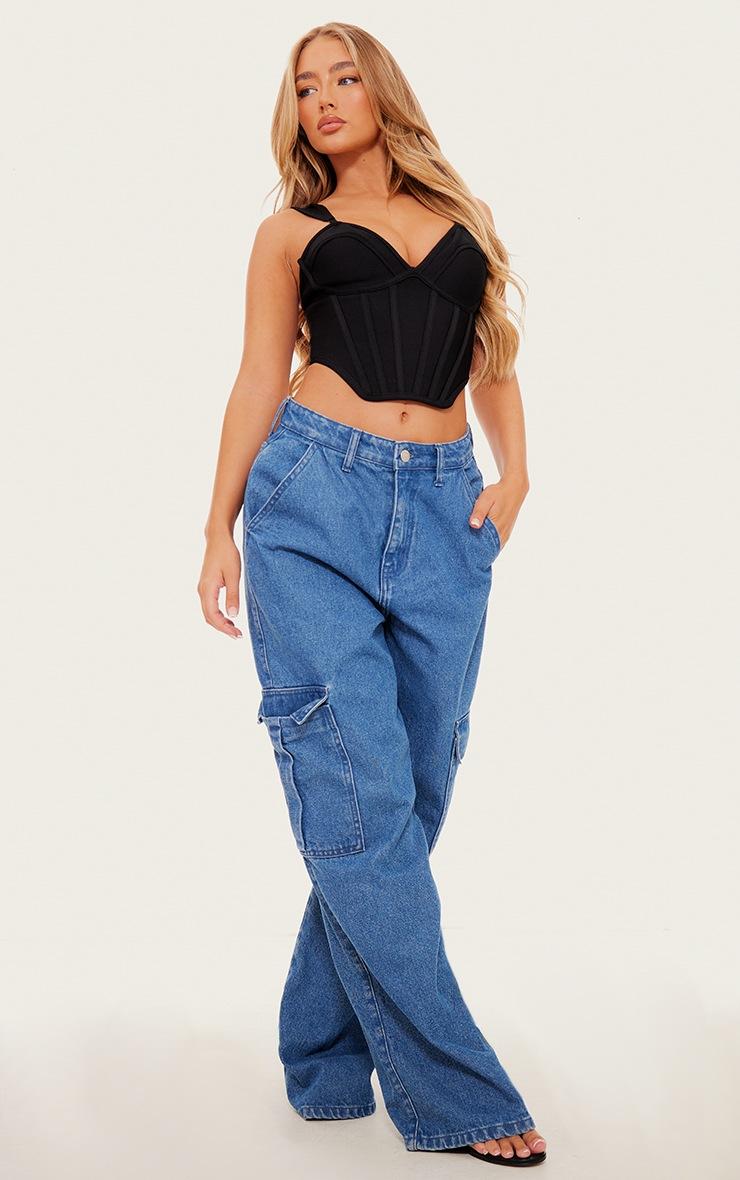 Pretty Little Thing Black Bandage Dip Hem Bust Cup Corset