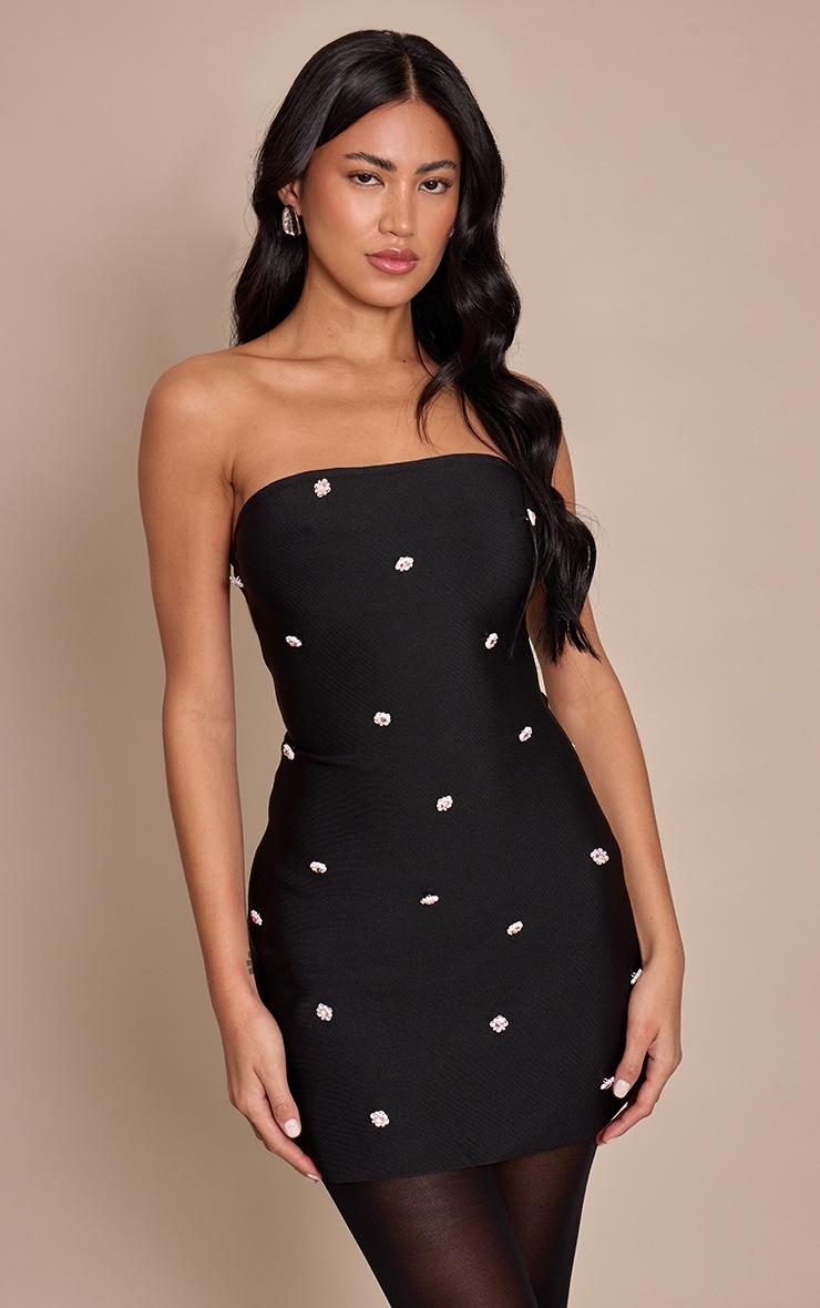 Pretty Little Thing Black Bandage Embellished Bandeau Mini Dress