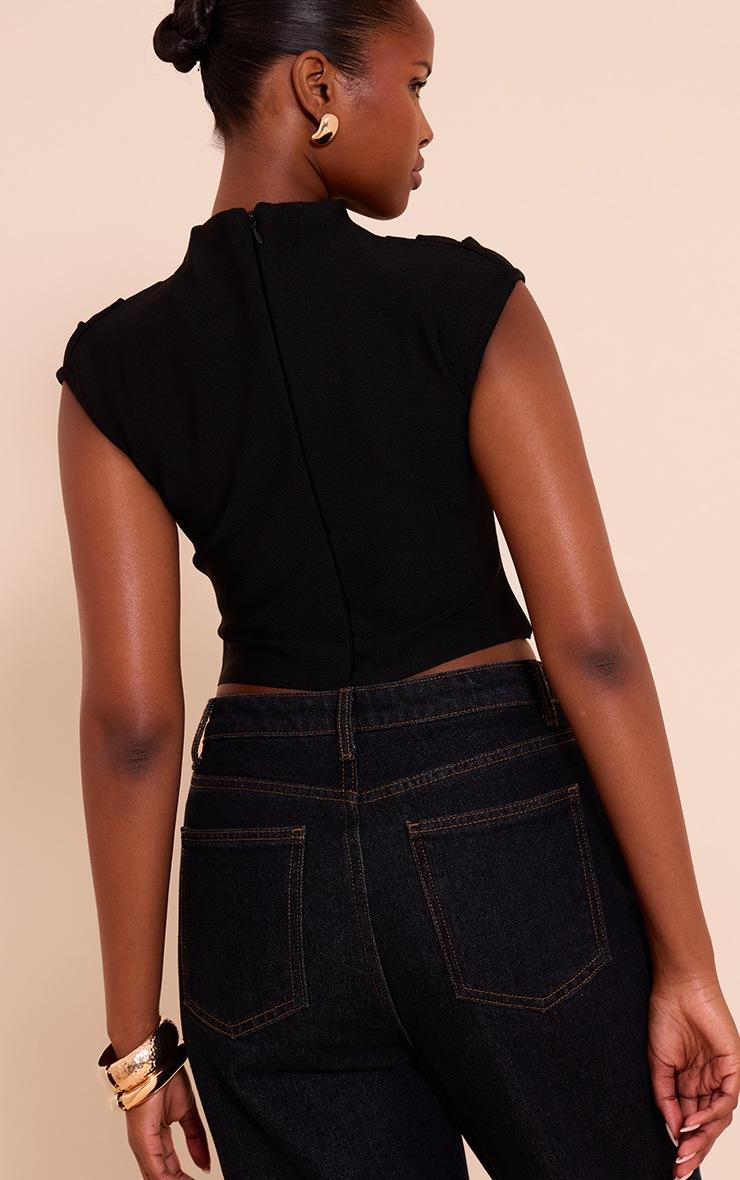 Pretty Little Thing Black Bandage Pleat Detail Cap Sleeve Top