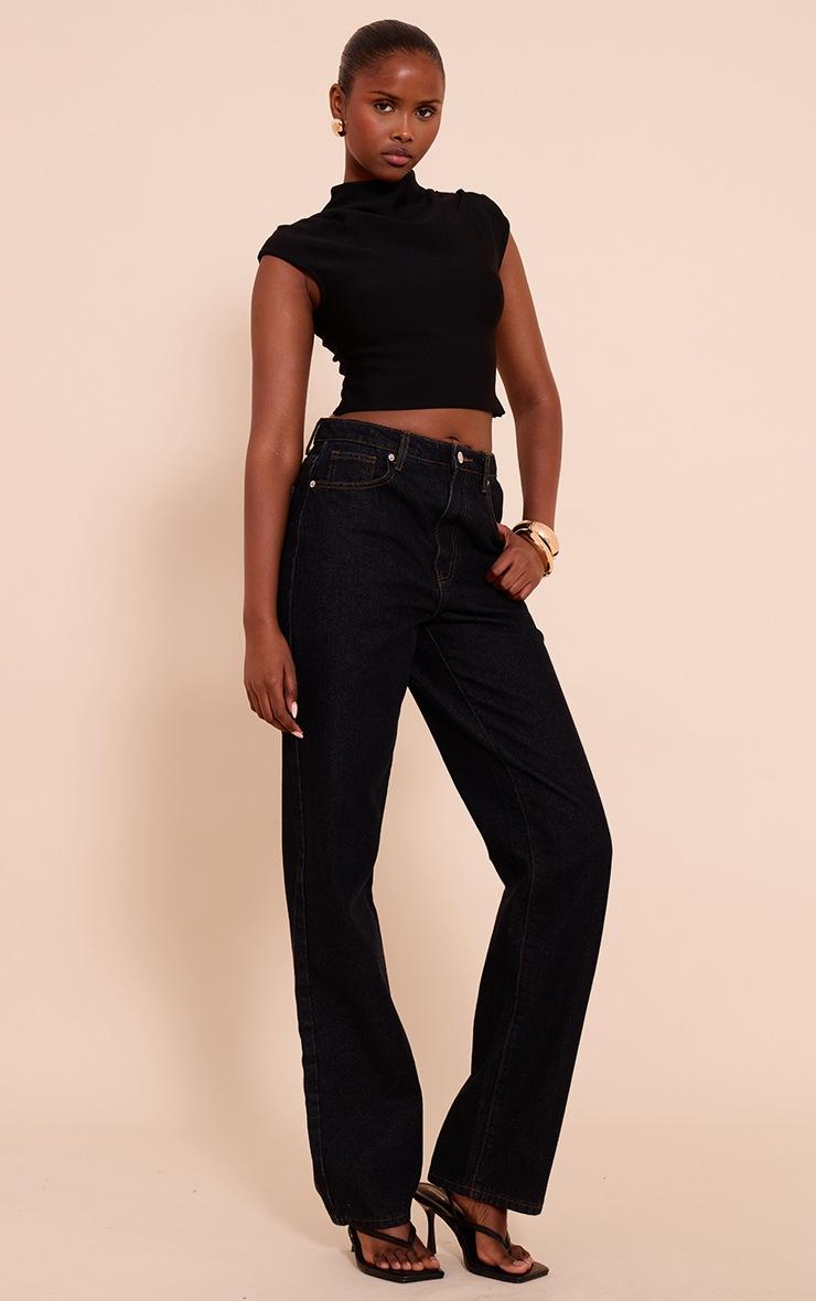 Pretty Little Thing Black Bandage Pleat Detail Cap Sleeve Top